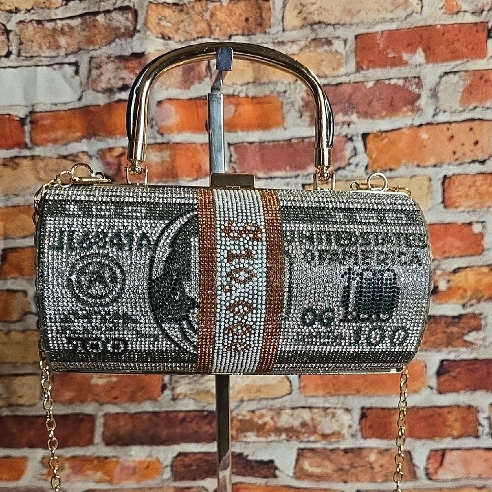 Sparkling  10,000 Dollar Design Rhinestone Crossbody Bag